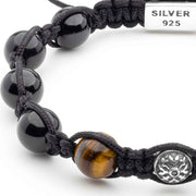 Sophisticated Braided Shamballa Bracelet with Tiger Eye, Black Tourmaline, and Dual Silver Elements