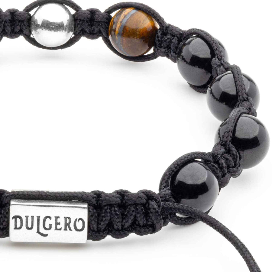 Sophisticated Braided Shamballa Bracelet with Tiger Eye, Black Tourmaline, and Dual Silver Elements