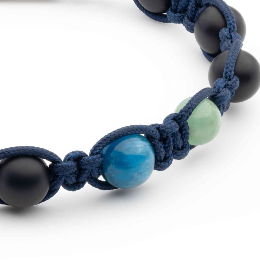 Handmade Bracelet with Black Onyx, Emerald, Blue Apatite, and Silver Closure