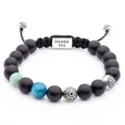 Handmade Beaded Bracelet with Black Onyx, Emerald, and Blue Apatite, featuring Silver Elements