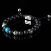 Handmade Beaded Bracelet with Black Onyx, Emerald, and Blue Apatite, featuring Silver Elements